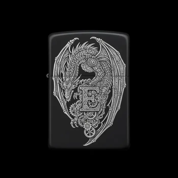 Benzinli Çakmak Ejderha Figürlü E Harfli Tasarım - V80