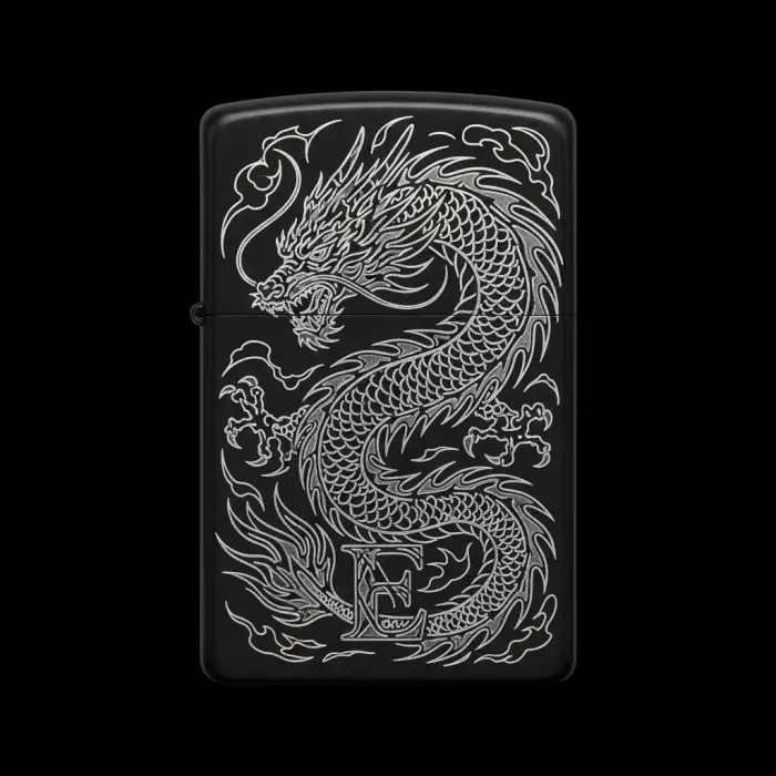 Benzinli Çakmak Ejderha Figürlü E Harfli Tasarım - V89