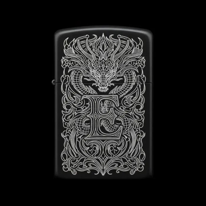 Benzinli Çakmak Ejderha Figürlü E Harfli Tasarım - V9