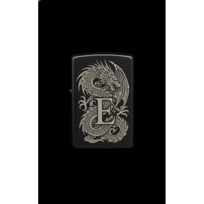 Benzinli Çakmak Ejderha Figürlü E Harfli Tasarım - V90