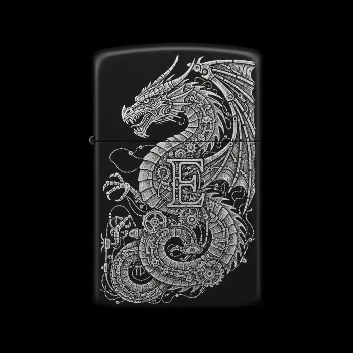 Benzinli Çakmak Ejderha Figürlü E Harfli Tasarım - V93