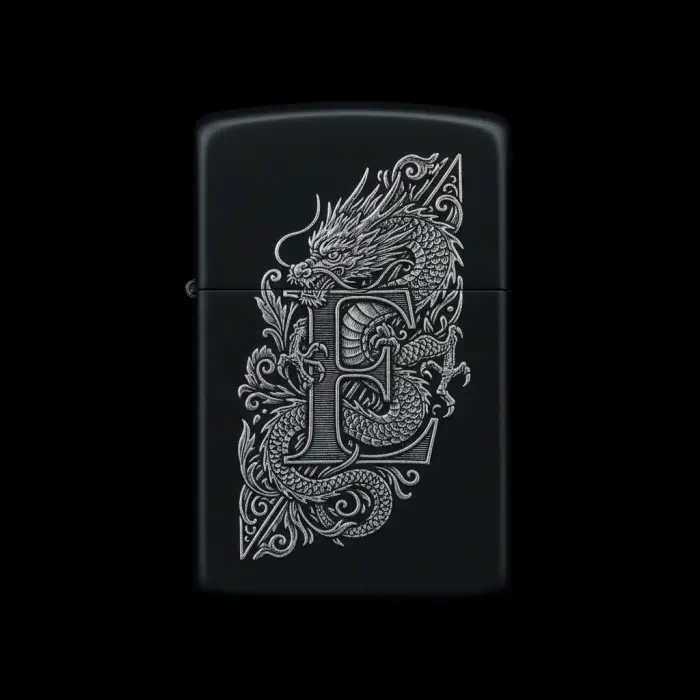 Benzinli Çakmak Ejderha Figürlü E Harfli Tasarım - V94