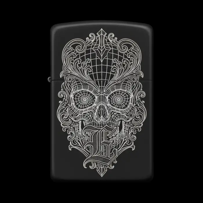 Benzinli Çakmak Kuru Kafa Figürlü E Harfli Tasarım - V1