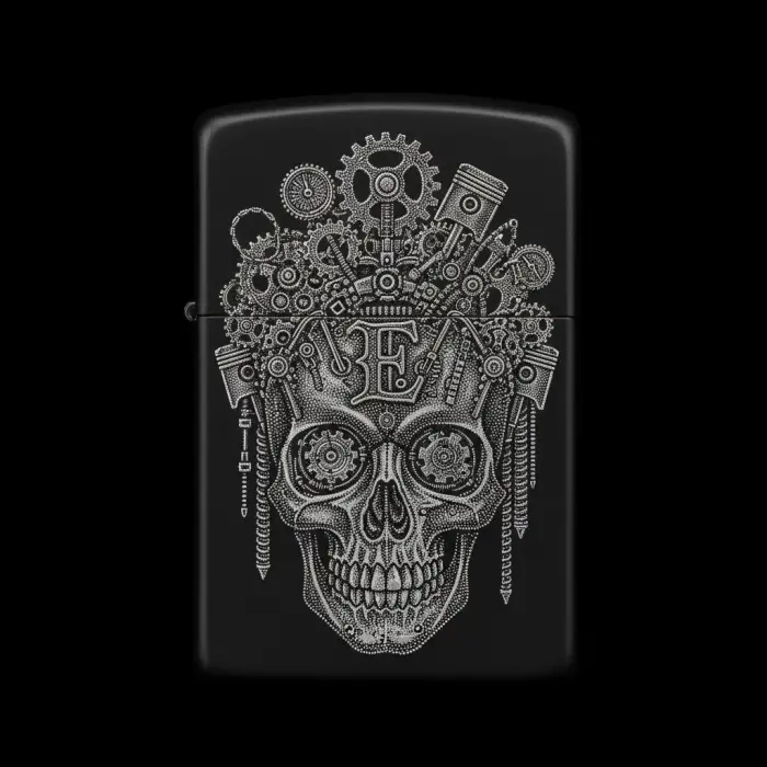 Benzinli Çakmak Kuru Kafa Figürlü E Harfli Tasarım - V12