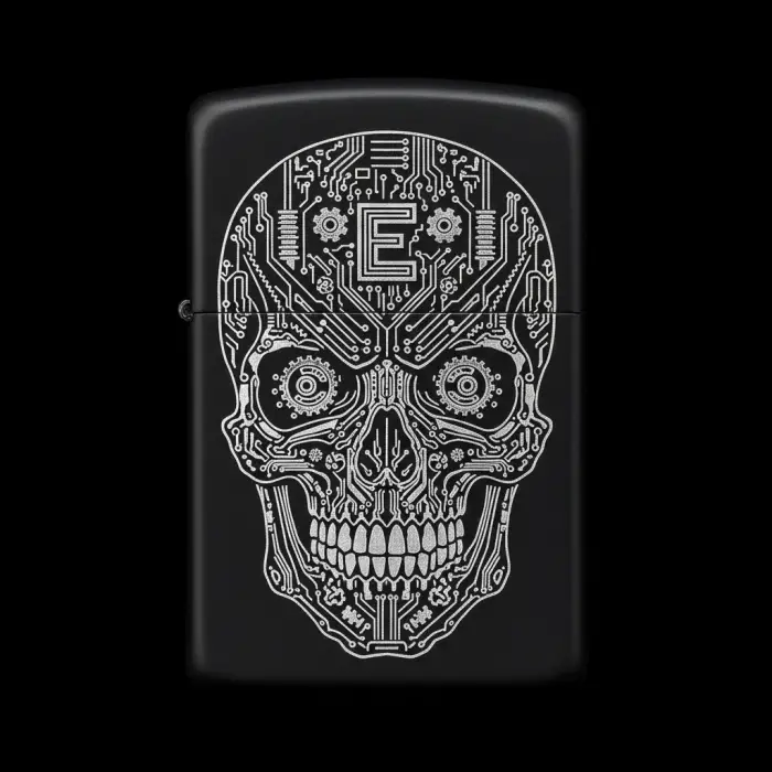 Benzinli Çakmak Kuru Kafa Figürlü E Harfli Tasarım - V13