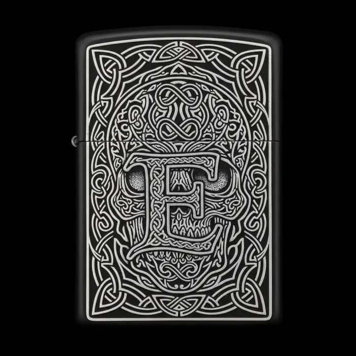 Benzinli Çakmak Kuru Kafa Figürlü E Harfli Tasarım - V21