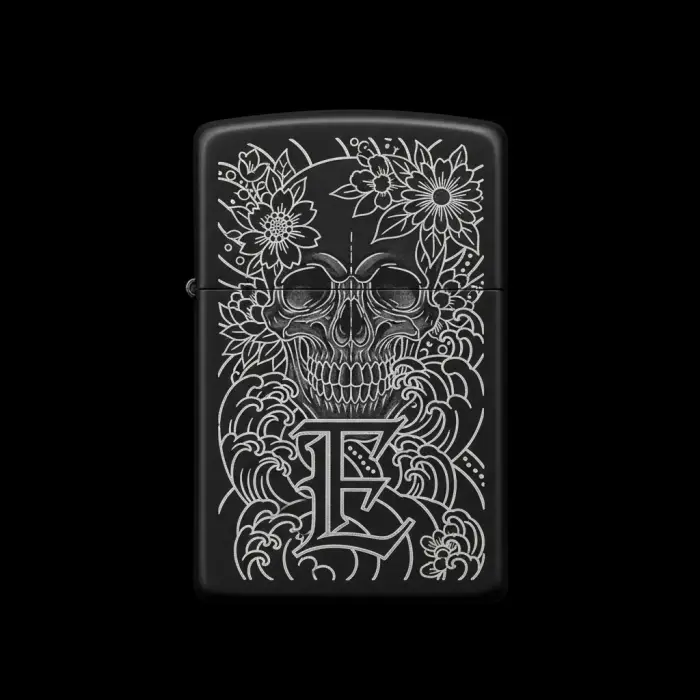 Benzinli Çakmak Kuru Kafa Figürlü E Harfli Tasarım - V24