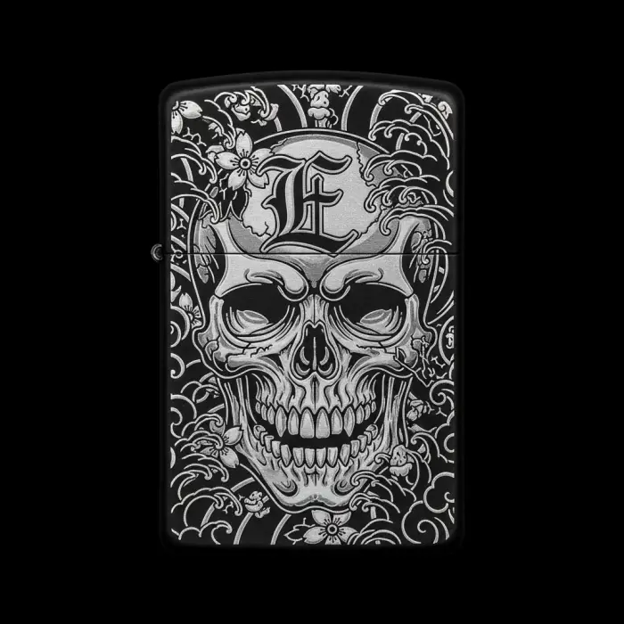 Benzinli Çakmak Kuru Kafa Figürlü E Harfli Tasarım - V29