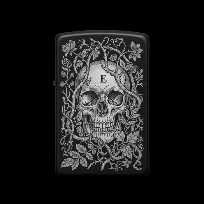 Benzinli Çakmak Kuru Kafa Figürlü E Harfli Tasarım - V3