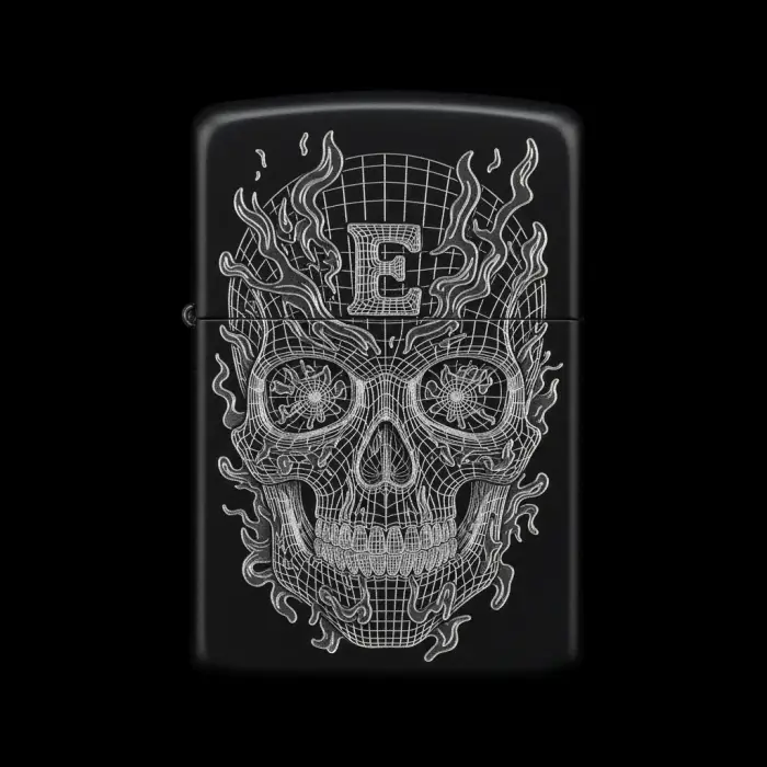 Benzinli Çakmak Kuru Kafa Figürlü E Harfli Tasarım - V30