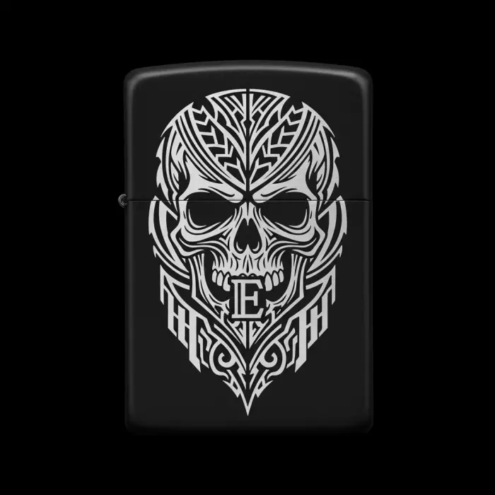 Benzinli Çakmak Kuru Kafa Figürlü E Harfli Tasarım - V31