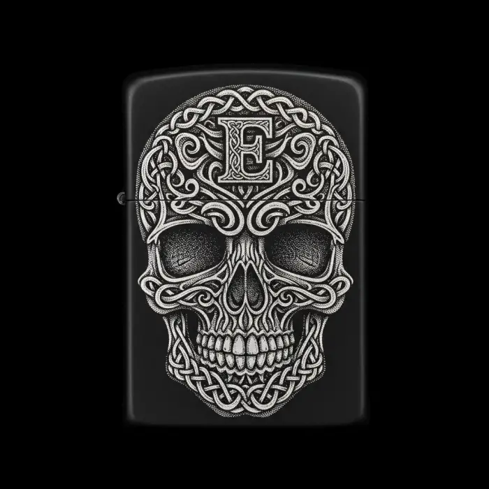 Benzinli Çakmak Kuru Kafa Figürlü E Harfli Tasarım - V39