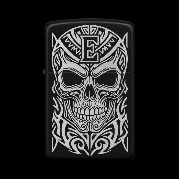 Benzinli Çakmak Kuru Kafa Figürlü E Harfli Tasarım - V61