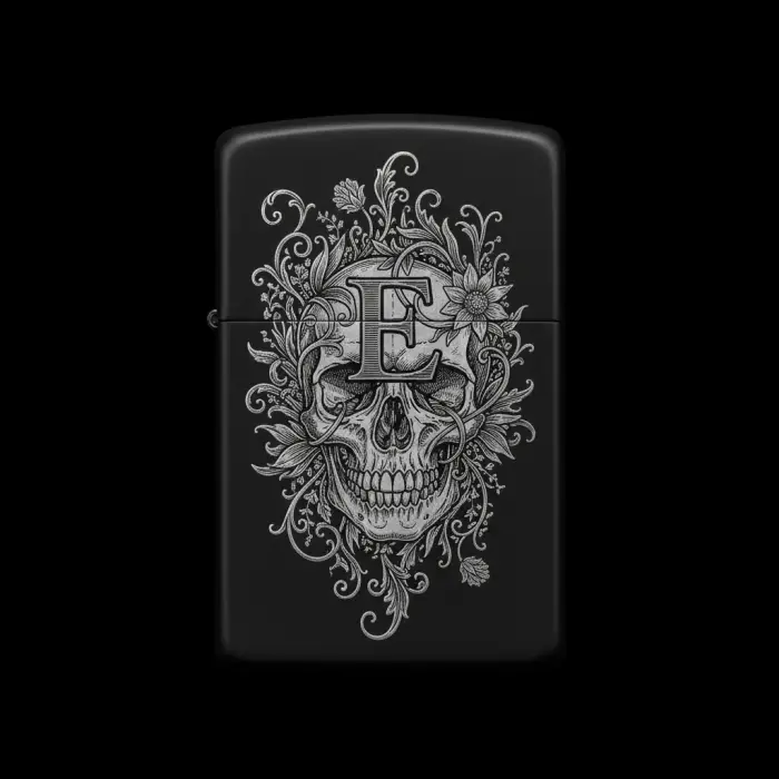 Benzinli Çakmak Kuru Kafa Figürlü E Harfli Tasarım - V64