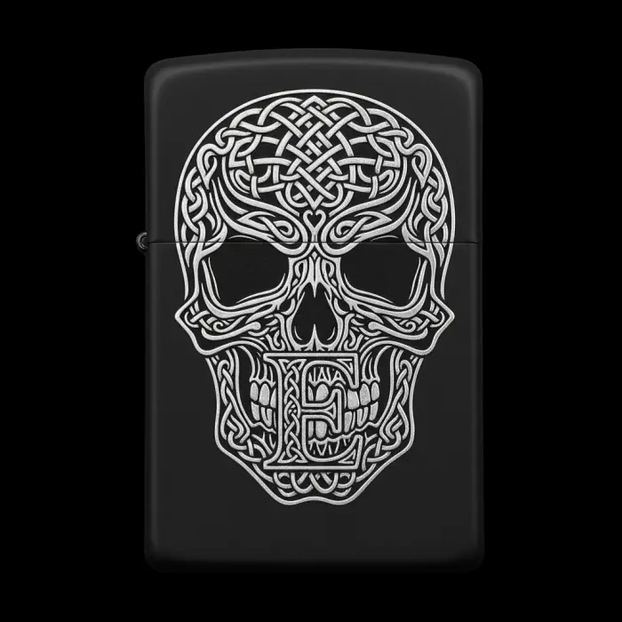 Benzinli Çakmak Kuru Kafa Figürlü E Harfli Tasarım - V67