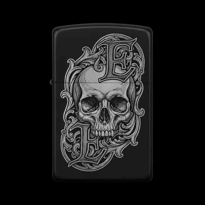 Benzinli Çakmak Kuru Kafa Figürlü E Harfli Tasarım - V69