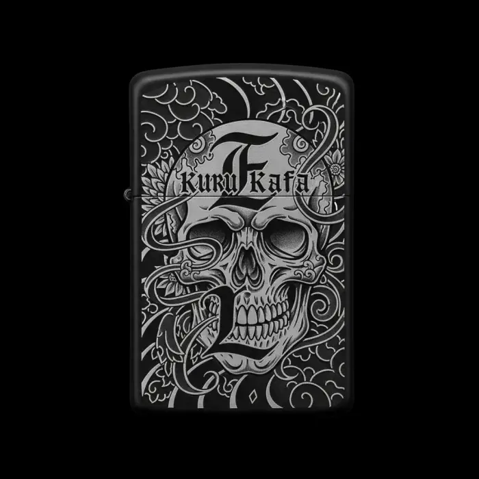 Benzinli Çakmak Kuru Kafa Figürlü E Harfli Tasarım - V70