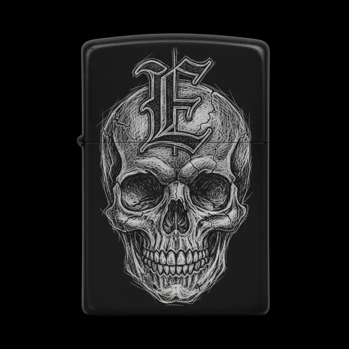 Benzinli Çakmak Kuru Kafa Figürlü E Harfli Tasarım - V79