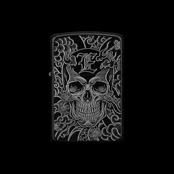 Benzinli Çakmak Kuru Kafa Figürlü E Harfli Tasarım - V80