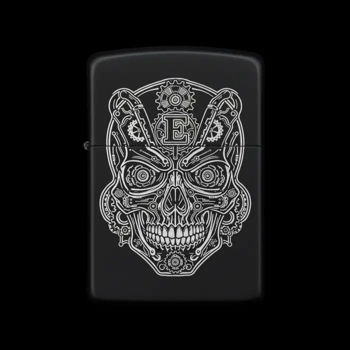 Benzinli Çakmak Kuru Kafa Figürlü E Harfli Tasarım - V84