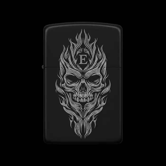 Benzinli Çakmak Kuru Kafa Figürlü E Harfli Tasarım - V95
