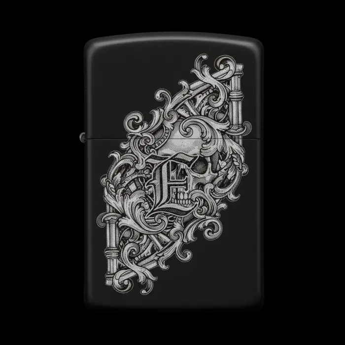 Benzinli Çakmak Kuru Kafa Figürlü E Harfli Tasarım - V98