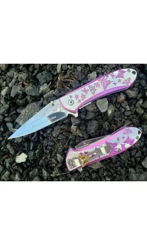 AlsepeteAvm Gökkuşağı Ejderha Desenli Kelebek Çakı – Punch Hediyeli