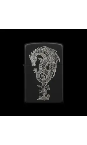 Benzinli Çakmak Ejderha Figürlü E Harfli Tasarım - V1