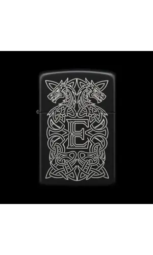 Benzinli Çakmak Ejderha Figürlü E Harfli Tasarım - V19