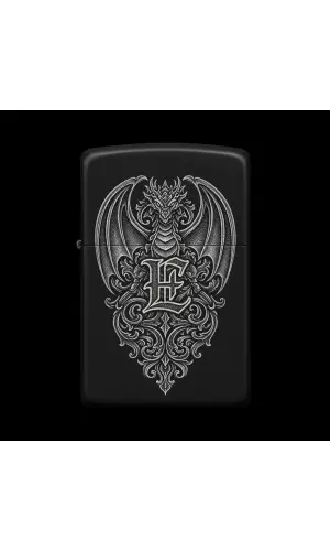 Benzinli Çakmak Ejderha Figürlü E Harfli Tasarım - V23