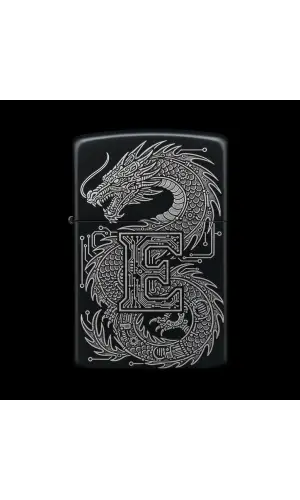 Benzinli Çakmak Ejderha Figürlü E Harfli Tasarım - V28