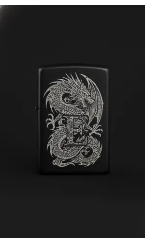 Benzinli Çakmak Ejderha Figürlü E Harfli Tasarım - V31