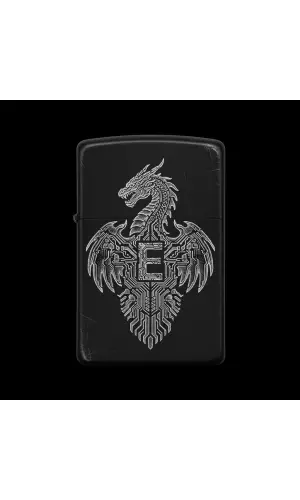 Benzinli Çakmak Ejderha Figürlü E Harfli Tasarım - V35