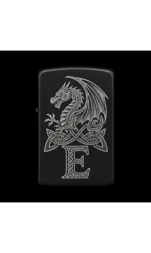 Benzinli Çakmak Ejderha Figürlü E Harfli Tasarım - V4