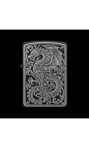 Benzinli Çakmak Ejderha Figürlü E Harfli Tasarım - V42