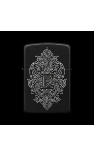 Benzinli Çakmak Ejderha Figürlü E Harfli Tasarım - V47