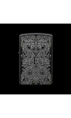 Benzinli Çakmak Ejderha Figürlü E Harfli Tasarım - V60