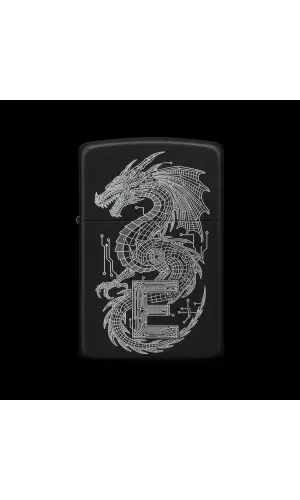 Benzinli Çakmak Ejderha Figürlü E Harfli Tasarım - V69