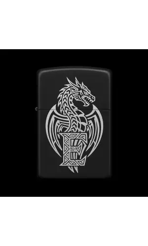 Benzinli Çakmak Ejderha Figürlü E Harfli Tasarım - V7