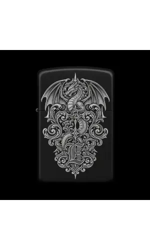 Benzinli Çakmak Ejderha Figürlü E Harfli Tasarım - V72