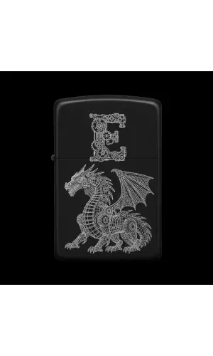 Benzinli Çakmak Ejderha Figürlü E Harfli Tasarım - V82