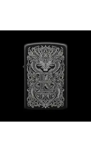 Benzinli Çakmak Ejderha Figürlü E Harfli Tasarım - V9