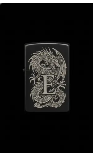 Benzinli Çakmak Ejderha Figürlü E Harfli Tasarım - V90