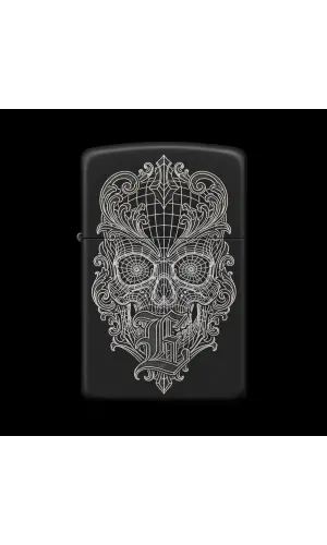 Benzinli Çakmak Kuru Kafa Figürlü E Harfli Tasarım - V1