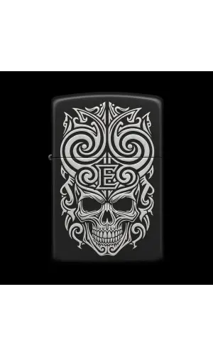 Benzinli Çakmak Kuru Kafa Figürlü E Harfli Tasarım - V15