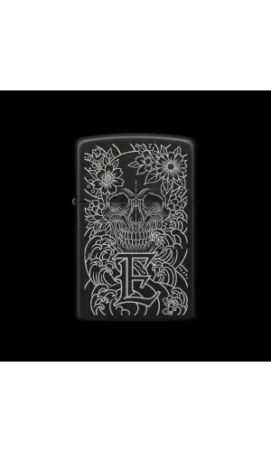 Benzinli Çakmak Kuru Kafa Figürlü E Harfli Tasarım - V24