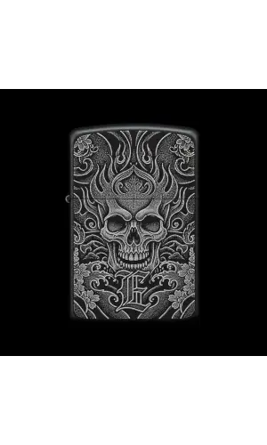 Benzinli Çakmak Kuru Kafa Figürlü E Harfli Tasarım - V27