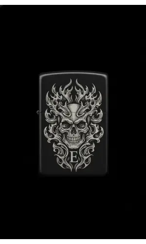 Benzinli Çakmak Kuru Kafa Figürlü E Harfli Tasarım - V28