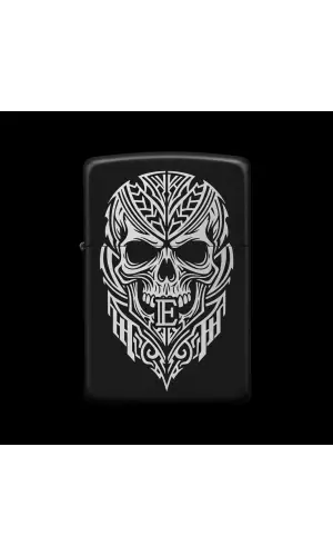 Benzinli Çakmak Kuru Kafa Figürlü E Harfli Tasarım - V31