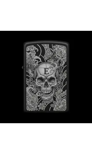 Benzinli Çakmak Kuru Kafa Figürlü E Harfli Tasarım - V32